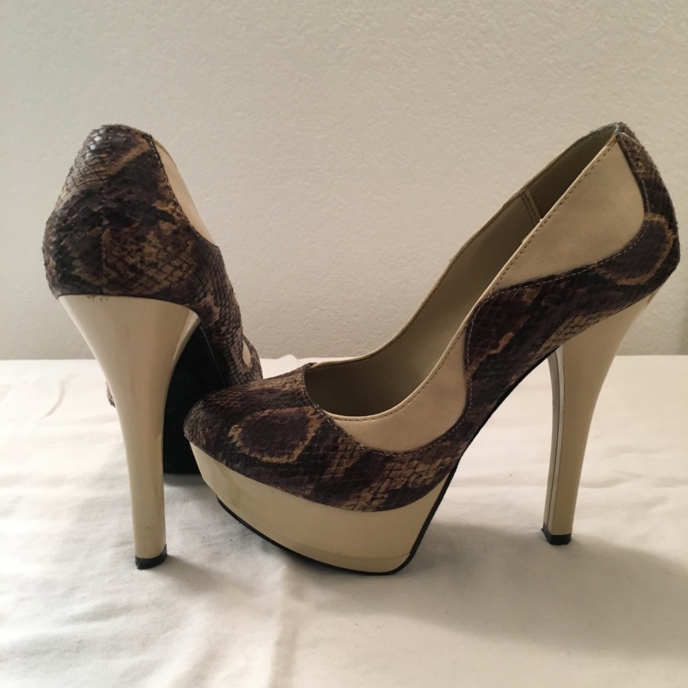 Snake Skin and Tan Heels